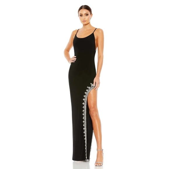 NWT Mac DUGGAL RHINESTONE ENCRUSTED SIDE SLIT CAMI BODYCON GOWN size 4 - Picture 1 of 15